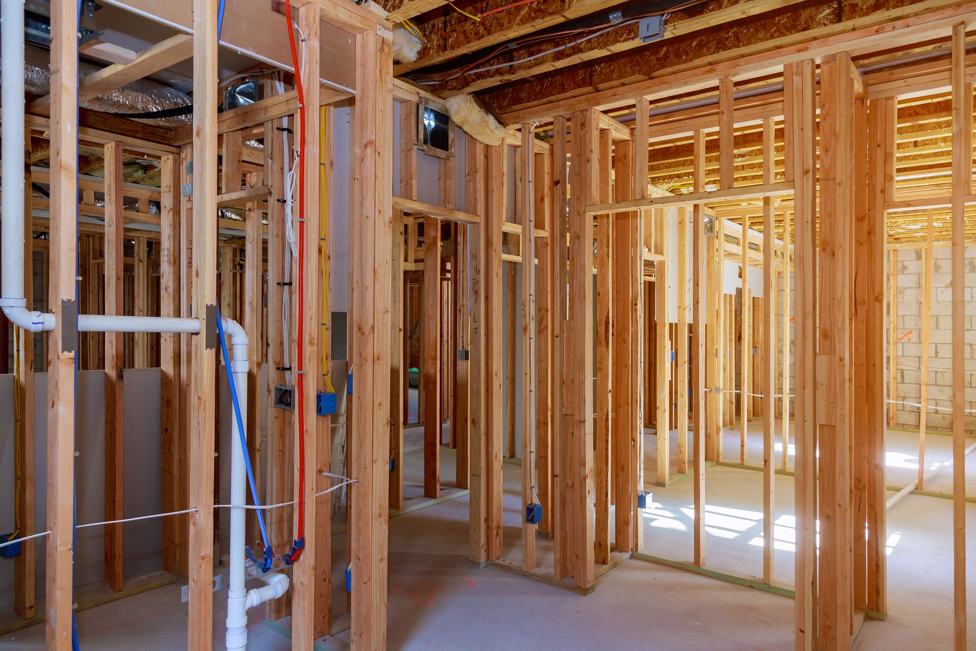 interior frame of a new house under construction